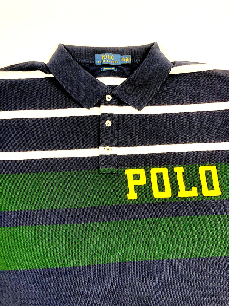 POLO RALPH LAUREN CLASSIC FIT RUGBY POLO SPELL OUT  NAVY MULTI MESH POLO SHIRT - Flashy Deals Store