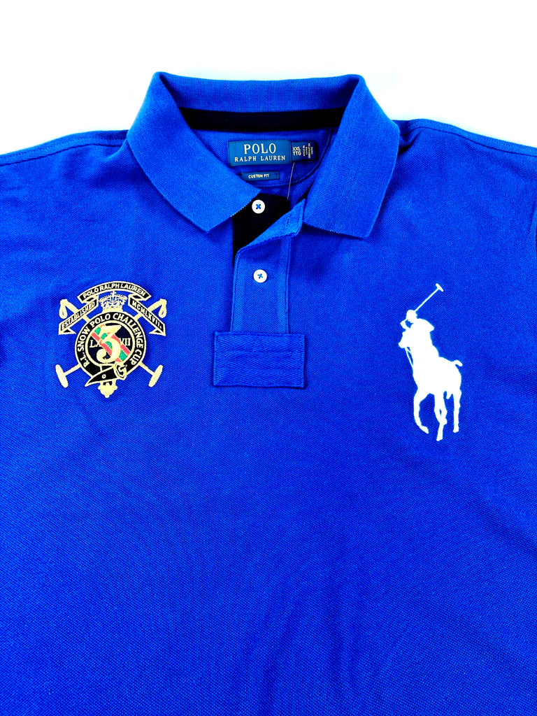 POLO RALPH LAUREN GOLD CROWN CUSTOM FIT PRL ROYAL BLUE RUGBY MESH POLO SHIRT - Flashy Deals Store
