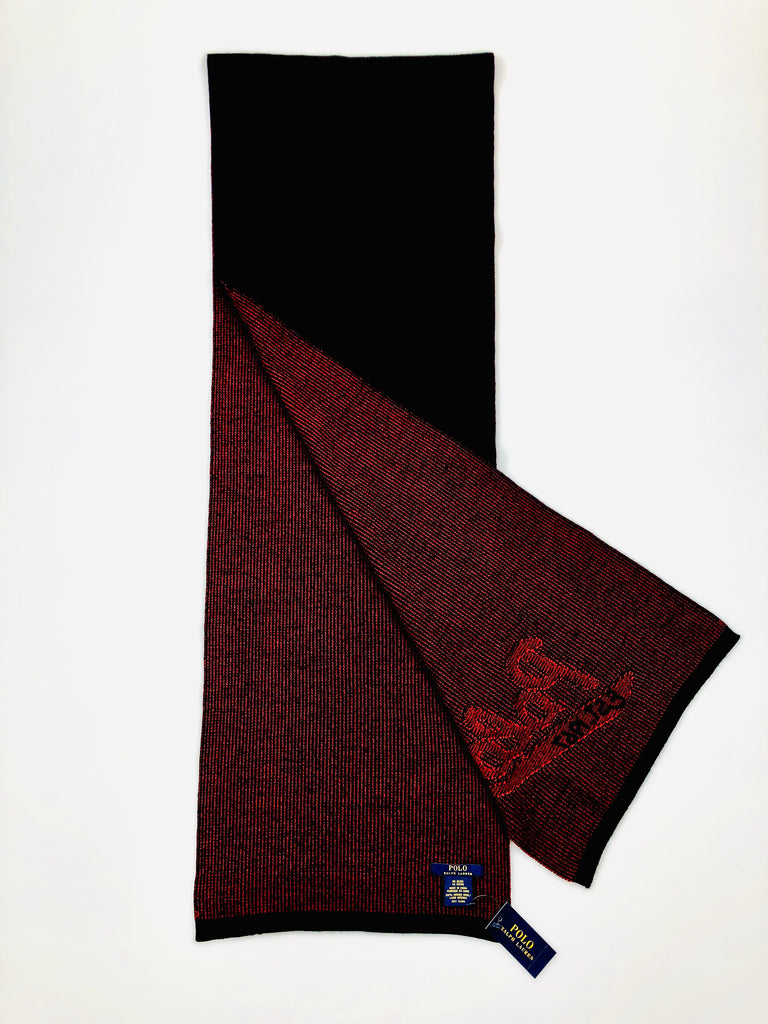 POLO RALPH LAUREN BLACK MERINO WOOL NECK WRAP RED LETTER POLO SCARF - Flashy Deals Store