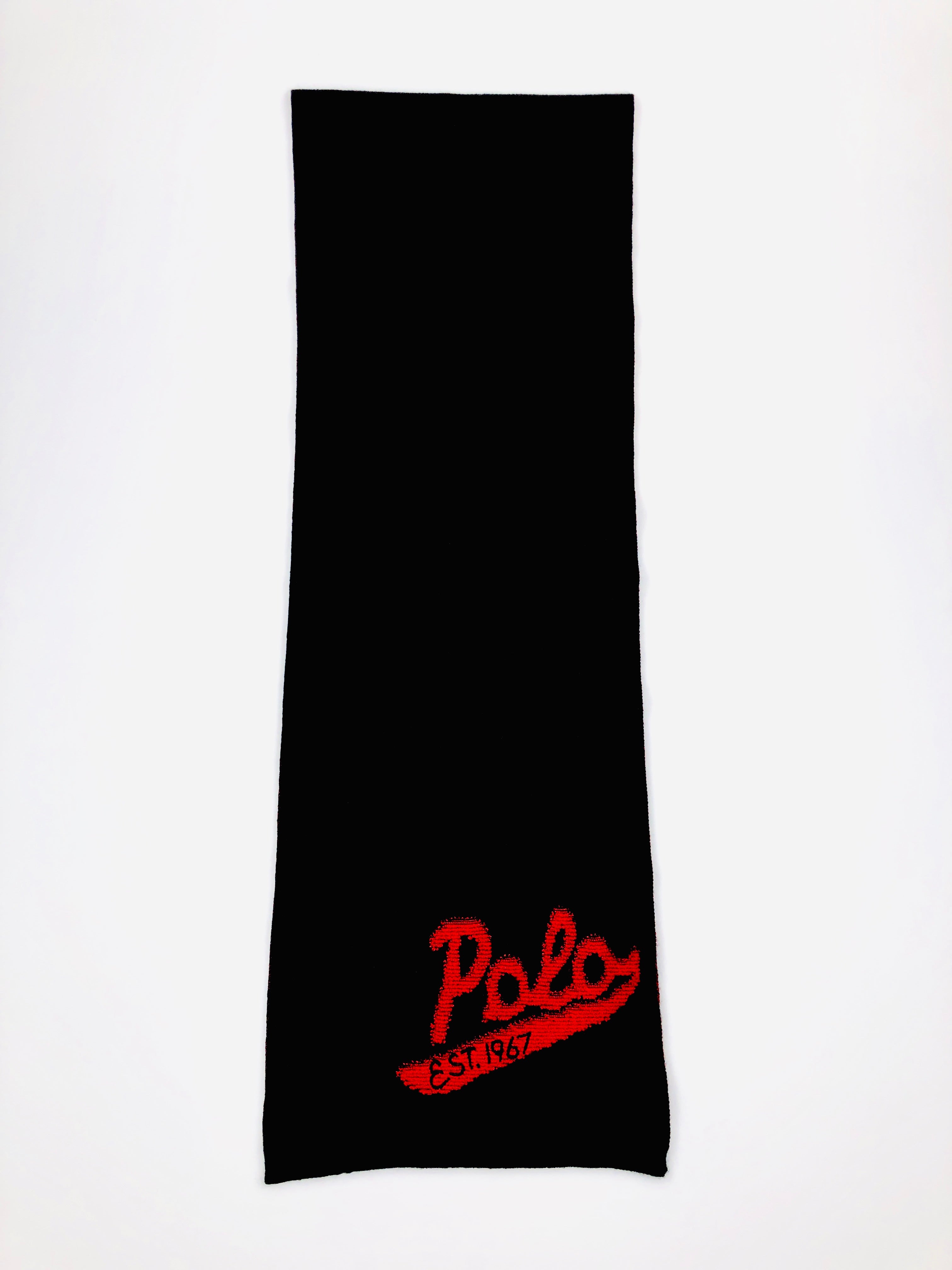 POLO RALPH LAUREN BLACK MERINO WOOL NECK WRAP RED LETTER POLO SCARF - Flashy Deals Store