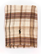 POLO RALPH LAUREN DESERT SAND PLAID LINEN NECK WRAP SCARF - Flashy Deals Store
