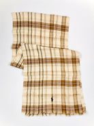 POLO RALPH LAUREN DESERT SAND PLAID LINEN NECK WRAP SCARF - Flashy Deals Store