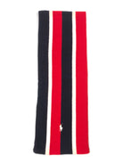 POLO RALPH LAUREN STRIPED MERINO-BLEND NAVY / RED / CREAM NECK WRAP WOOL SCARF - Flashy Deals Store