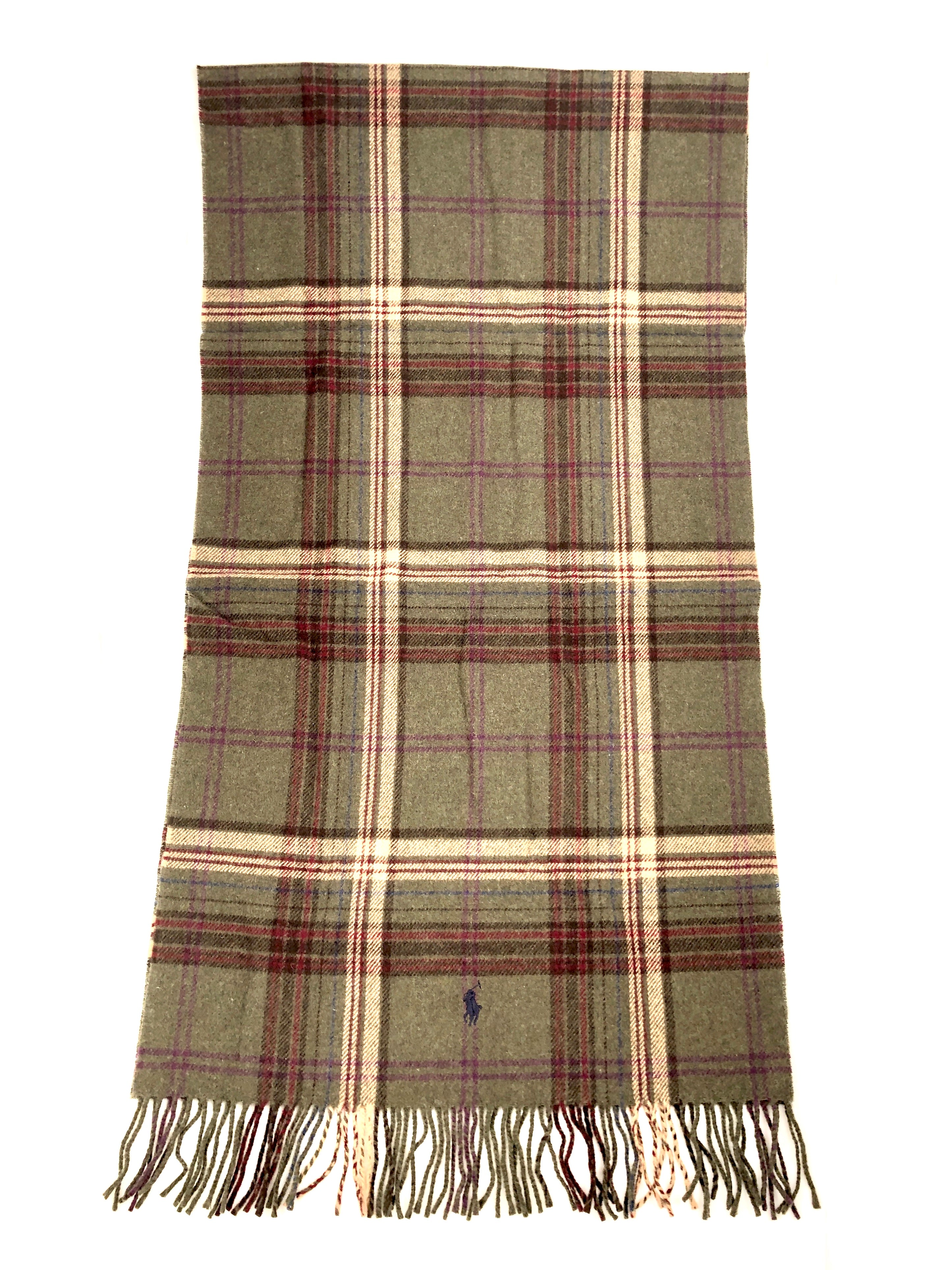 POLO RALPH LAUREN DEEP LODEN PLAID WOOL BLANKET NECK WRAP SCARF - Flashy Deals Store