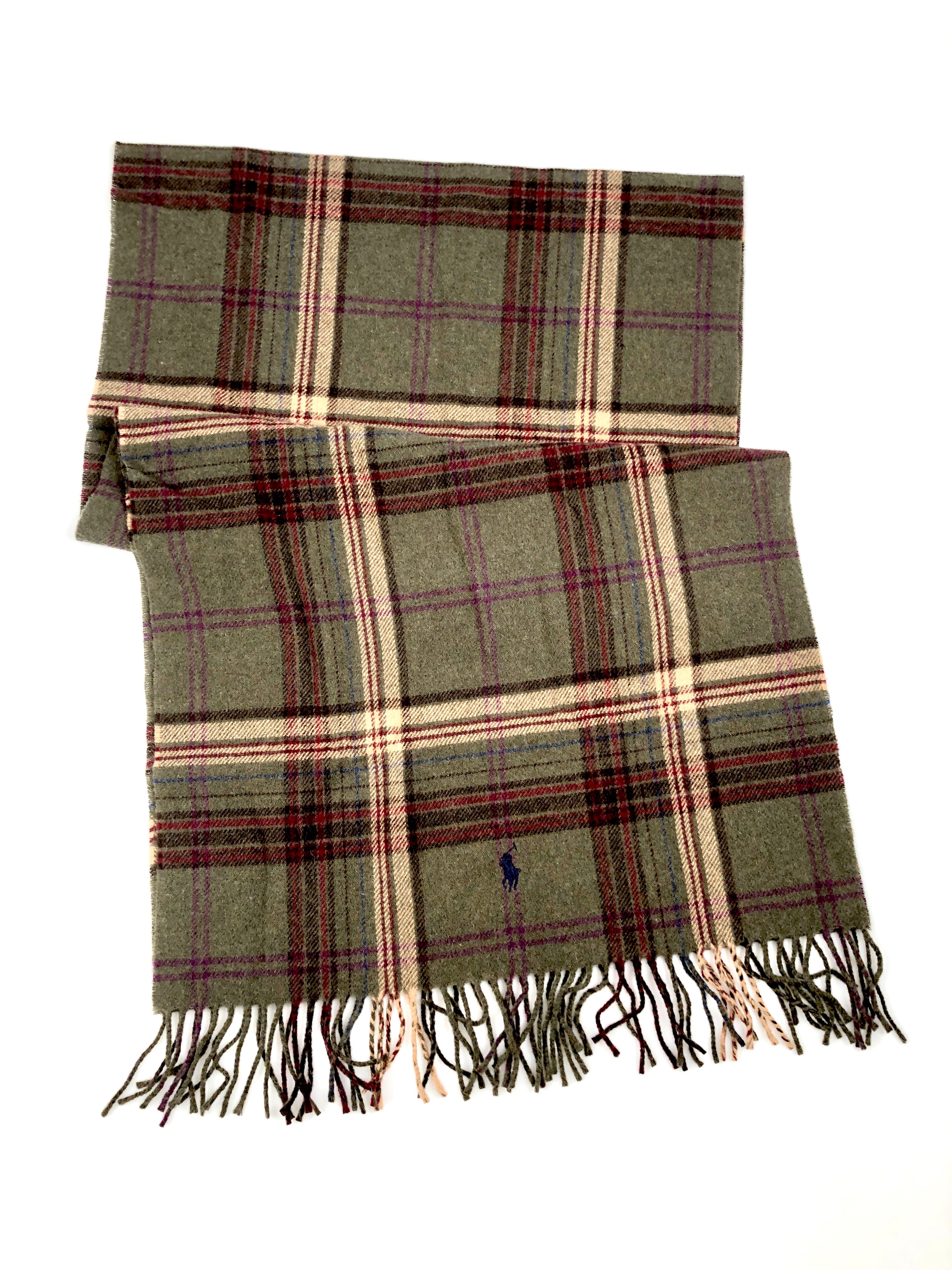 POLO RALPH LAUREN DEEP LODEN PLAID WOOL BLANKET NECK WRAP SCARF - Flashy Deals Store