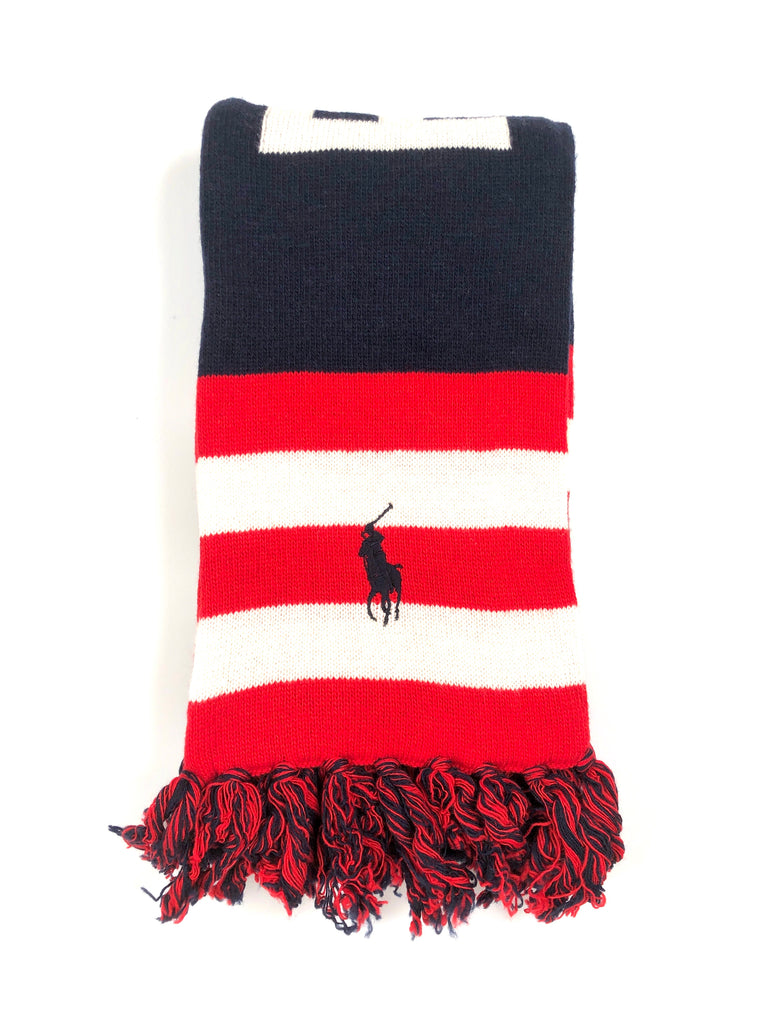 POLO RALPH LAUREN STRIPED OLYMPICS WOOL NECK WRAP NAVY/RED/CREAM WOOL SCARF - Flashy Deals Store