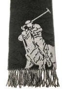 POLO RALPH LAUREN MERINO WOOL BLACK / GREY BIG PONY BLACK SCARF - Flashy Deals Store