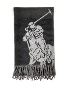 POLO RALPH LAUREN MERINO WOOL BLACK / GREY BIG PONY BLACK SCARF - Flashy Deals Store