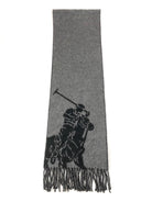 POLO RALPH LAUREN MERINO WOOL BLACK / GREY BIG PONY BLACK SCARF - Flashy Deals Store