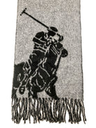 POLO RALPH LAUREN MERINO WOOL BLACK / GREY BIG PONY BLACK SCARF - Flashy Deals Store