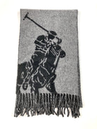 POLO RALPH LAUREN MERINO WOOL BLACK / GREY BIG PONY BLACK SCARF - Flashy Deals Store