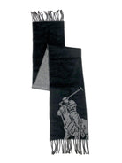 POLO RALPH LAUREN MERINO WOOL BLACK / GREY BIG PONY BLACK SCARF - Flashy Deals Store