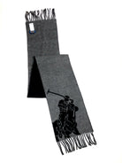 POLO RALPH LAUREN MERINO WOOL BLACK / GREY BIG PONY BLACK SCARF - Flashy Deals Store