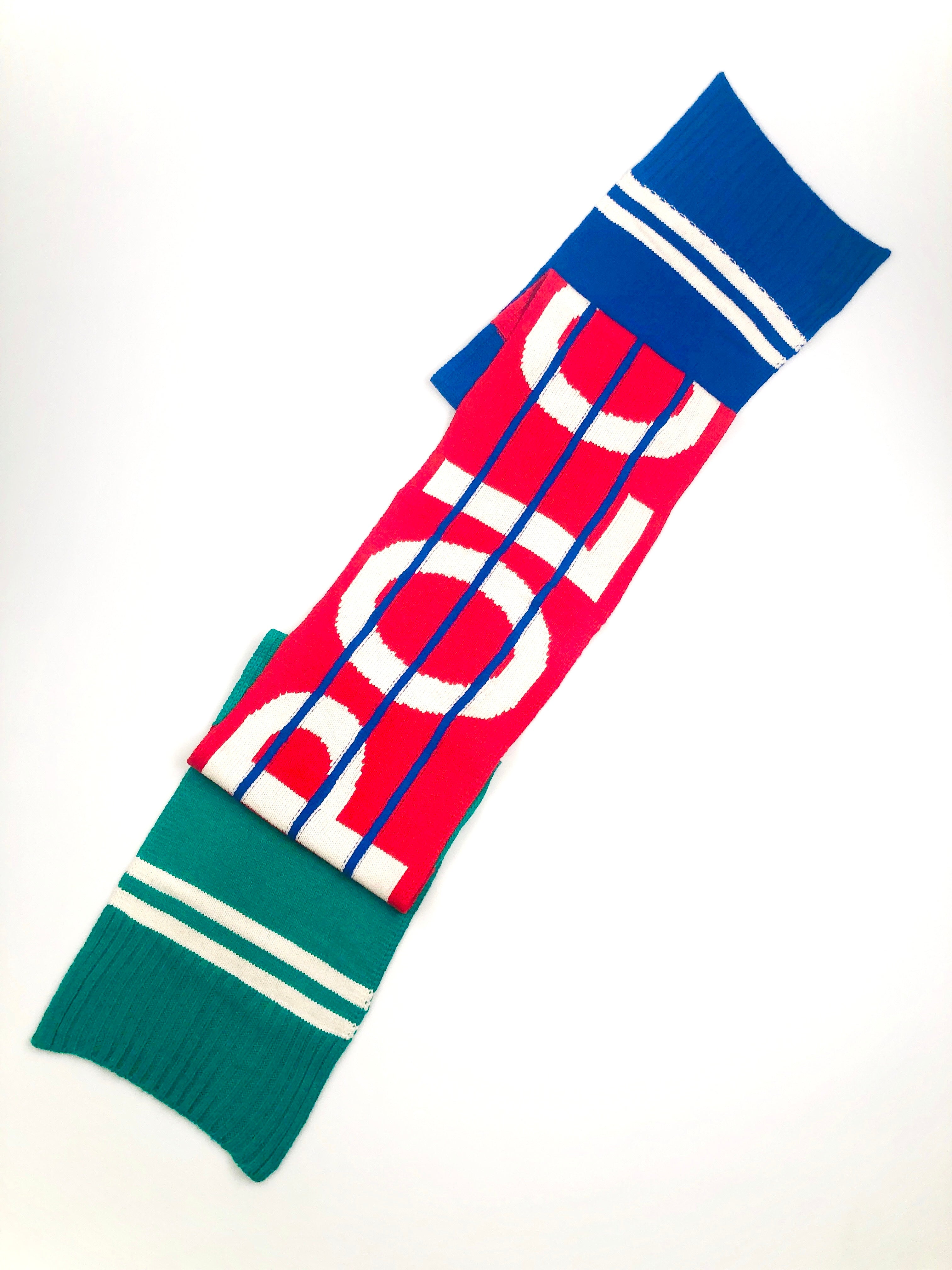 POLO RALPH LAUREN COLOR-BLOCK ROYAL/RED/CREAM STRIPED NECK WRAP WOOL SCARF - Flashy Deals Store