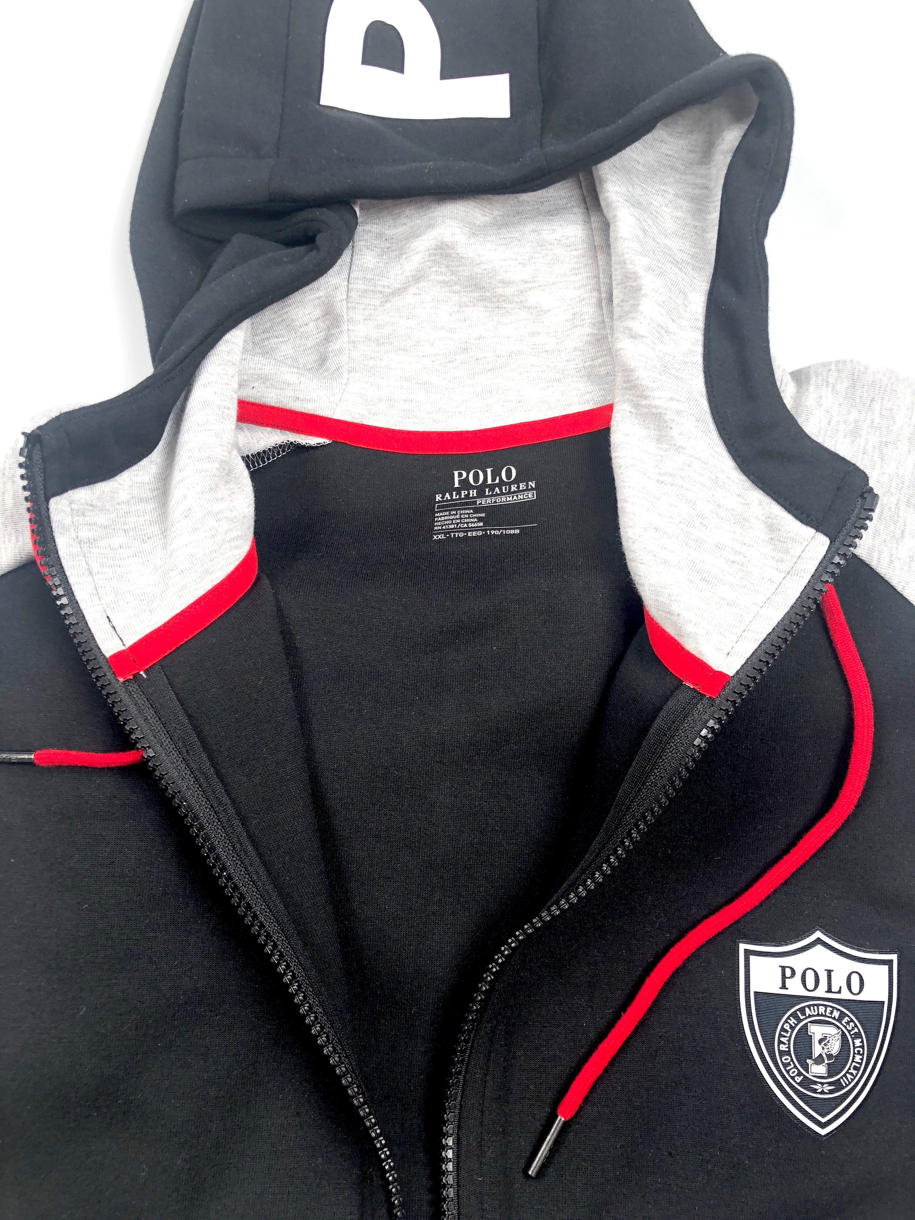 POLO RALPH LAUREN BLACK AND GREY PWING HOODIE POCKET SWEATSHIRT JACKET - Flashy Deals Store