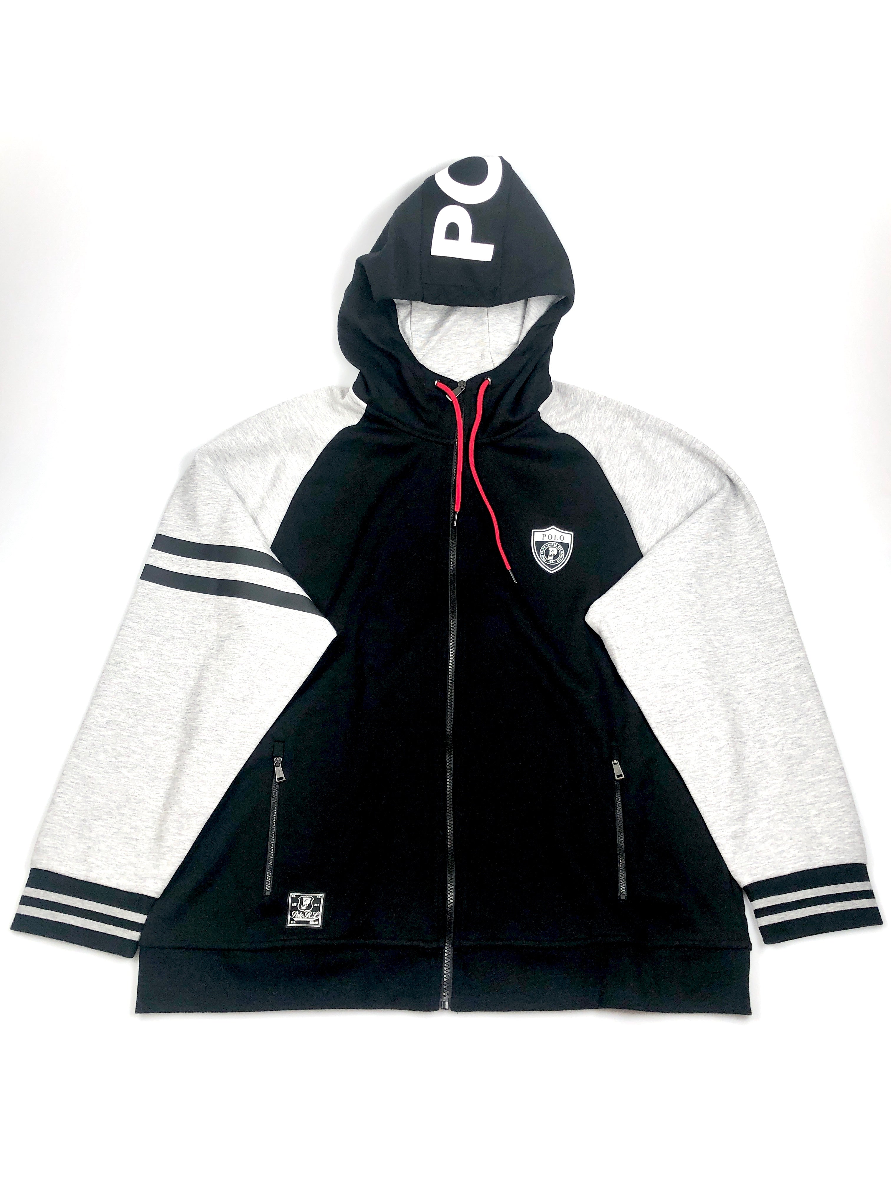 POLO RALPH LAUREN BLACK AND GREY PWING HOODIE POCKET SWEATSHIRT JACKET - Flashy Deals Store