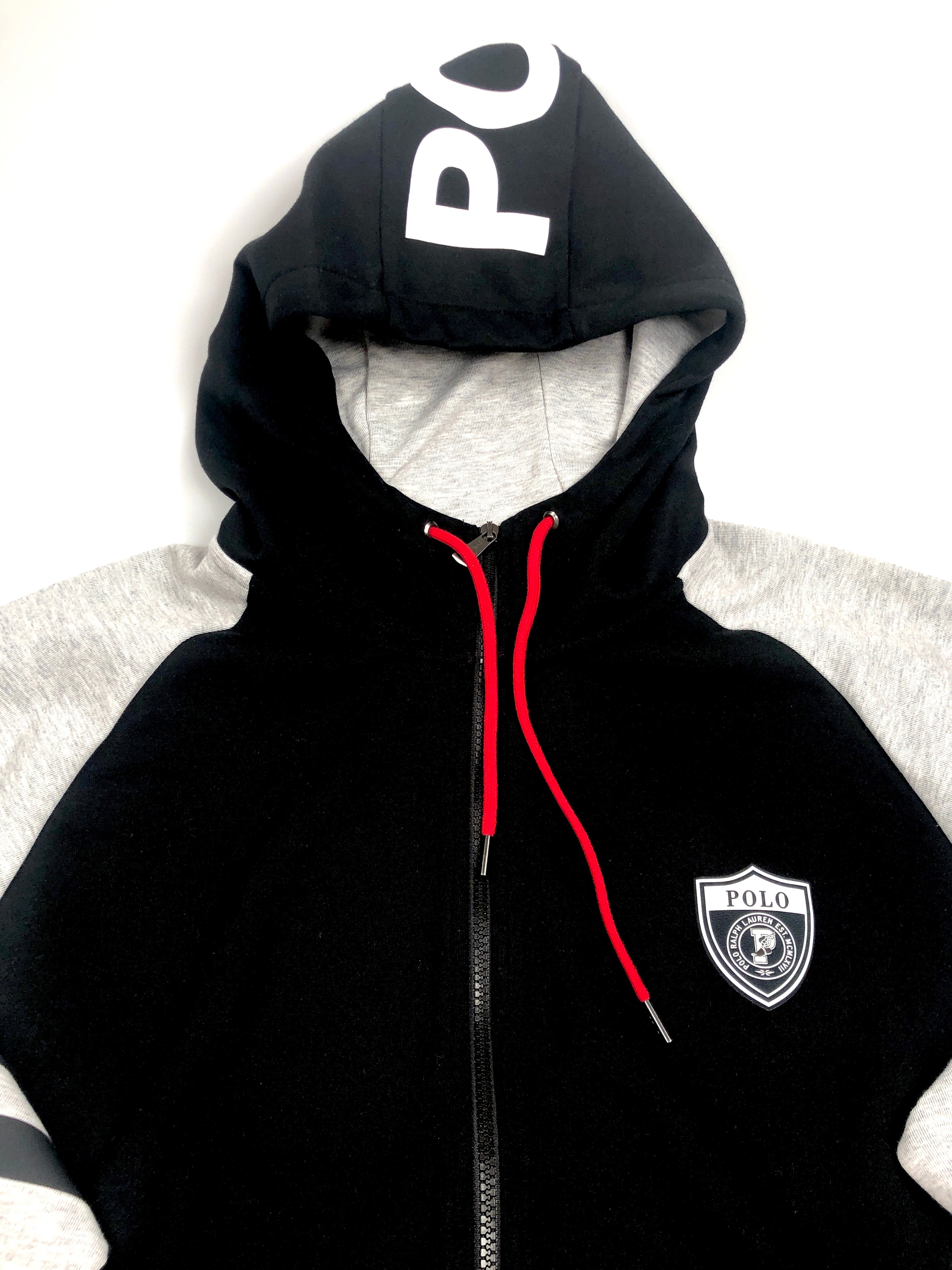 POLO RALPH LAUREN BLACK AND GREY PWING HOODIE POCKET SWEATSHIRT JACKET - Flashy Deals Store