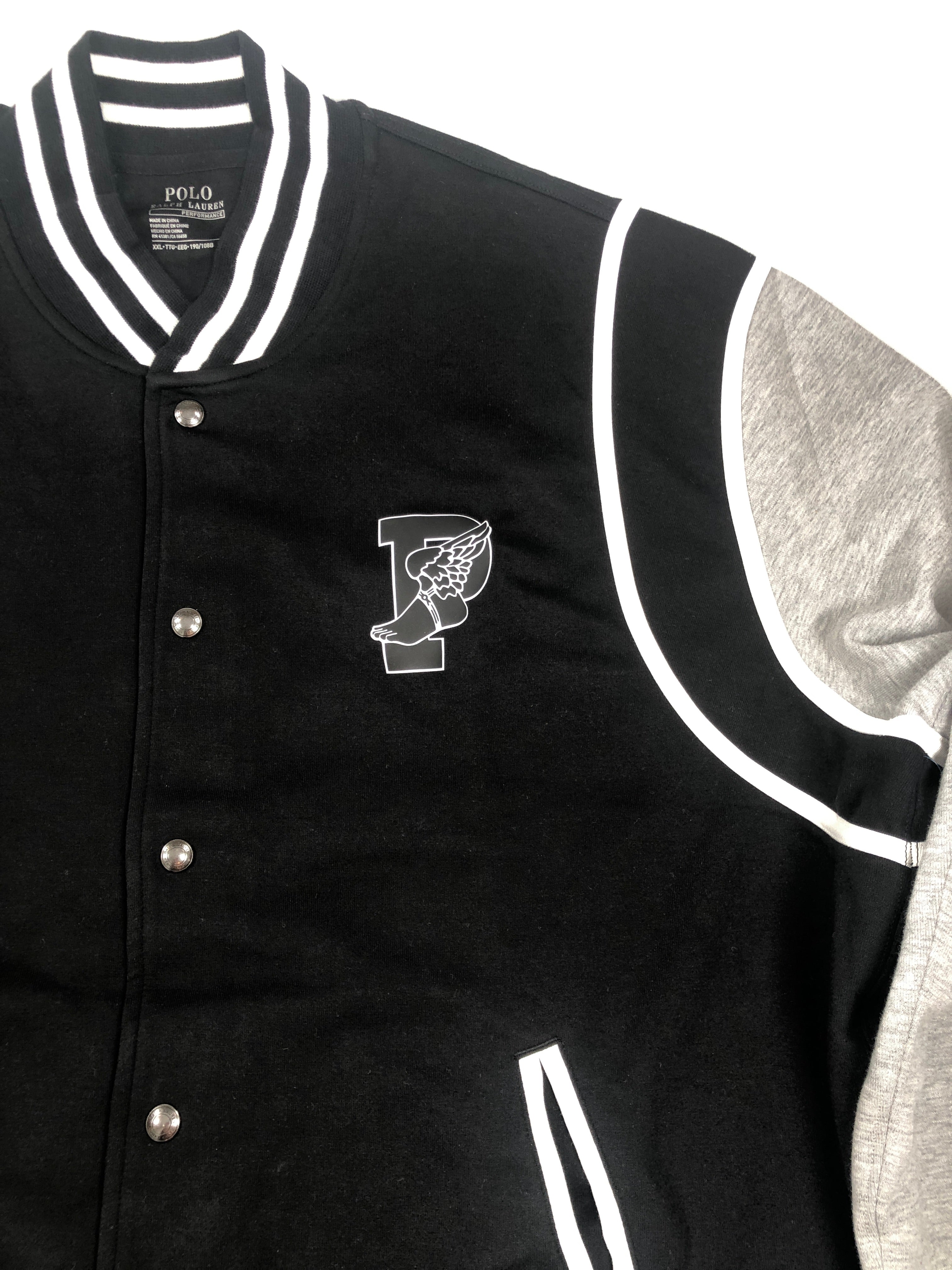 POLO RALPH LAUREN BLACK AND GREY PWING 1992 VARSITY VINTAGE STADIUM JACKET - Flashy Deals Store