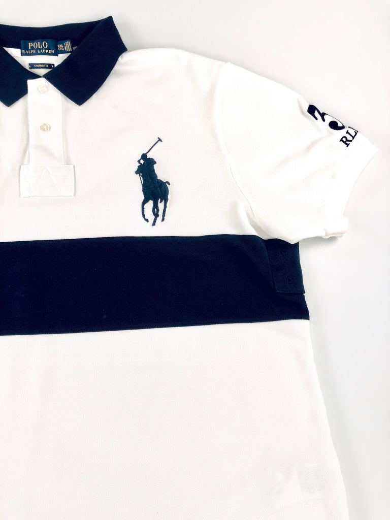 POLO RALPH LAUREN RLPC CUSTOM FIT PRL WHITE NAVY RUGBY MESH POLO SHIRT - Flashy Deals Store